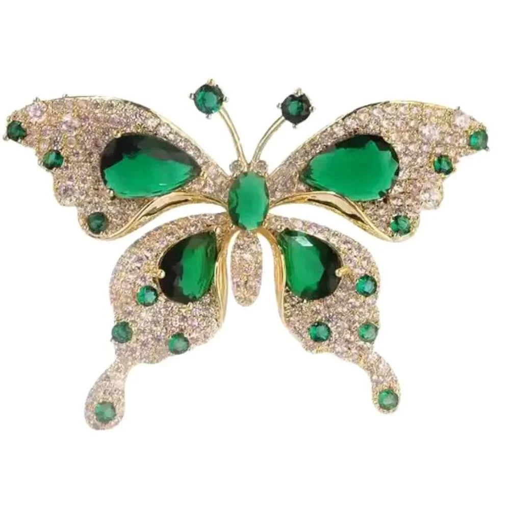 Elegant Emerald Crystal Butterfly Brooch Classic Fashion Womens Gold Pin New